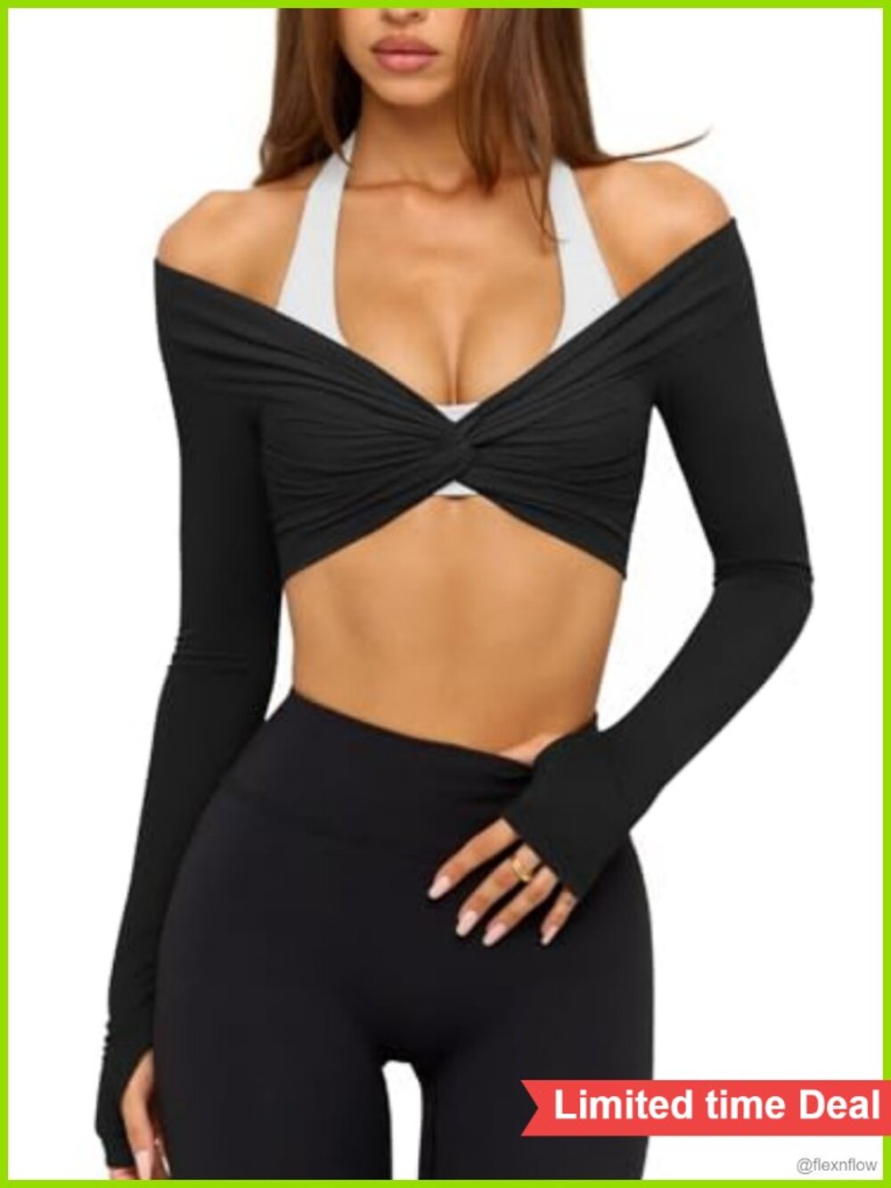 Women's Twist Front Long Sleeve Wrap Crop Top Active Yoga Shirt
